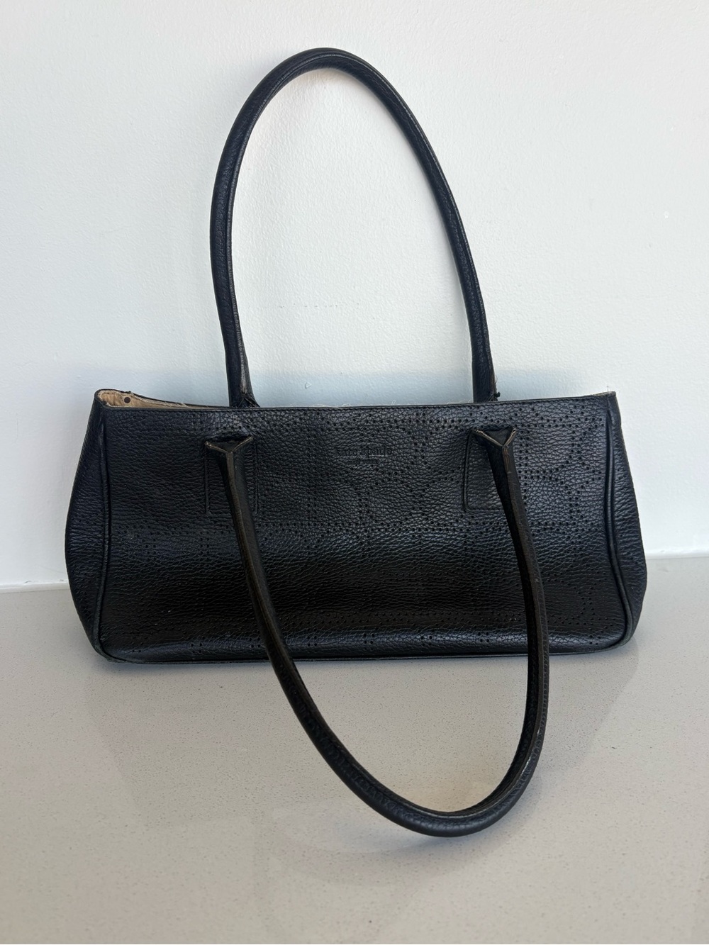 Kate Spade Black Pebbled Leather Perforated Shoulder Bag